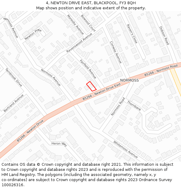 4, NEWTON DRIVE EAST, BLACKPOOL, FY3 8QH: Location map and indicative extent of plot