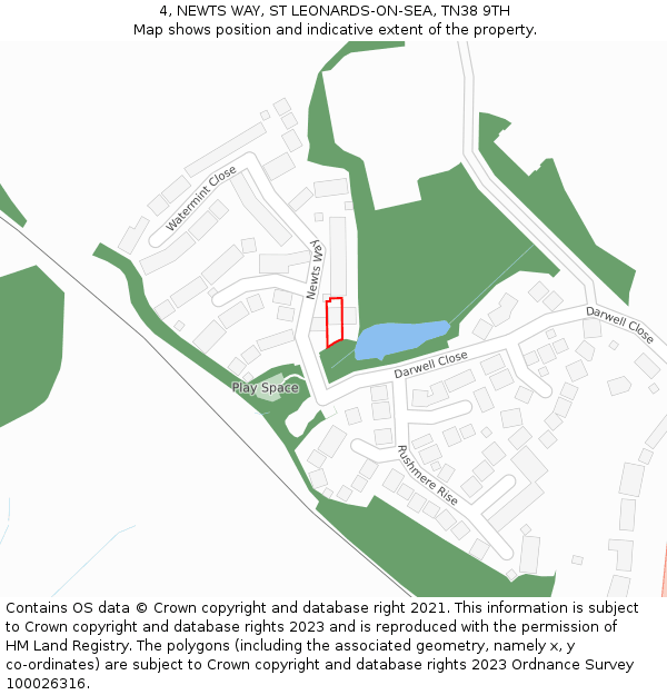 4, NEWTS WAY, ST LEONARDS-ON-SEA, TN38 9TH: Location map and indicative extent of plot