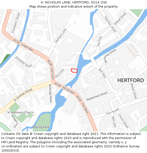 4, NICHOLAS LANE, HERTFORD, SG14 1NX: Location map and indicative extent of plot