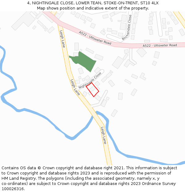 4, NIGHTINGALE CLOSE, LOWER TEAN, STOKE-ON-TRENT, ST10 4LX: Location map and indicative extent of plot