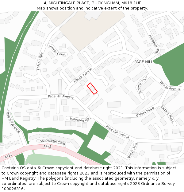 4, NIGHTINGALE PLACE, BUCKINGHAM, MK18 1UF: Location map and indicative extent of plot