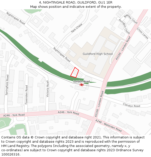 4, NIGHTINGALE ROAD, GUILDFORD, GU1 1ER: Location map and indicative extent of plot