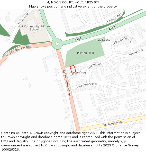 4, NIXON COURT, HOLT, NR25 6TF: Location map and indicative extent of plot