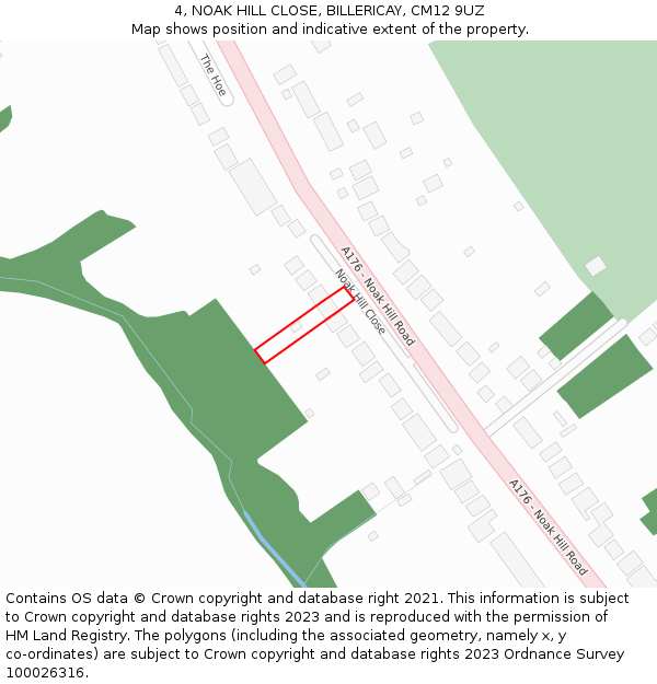 4, NOAK HILL CLOSE, BILLERICAY, CM12 9UZ: Location map and indicative extent of plot