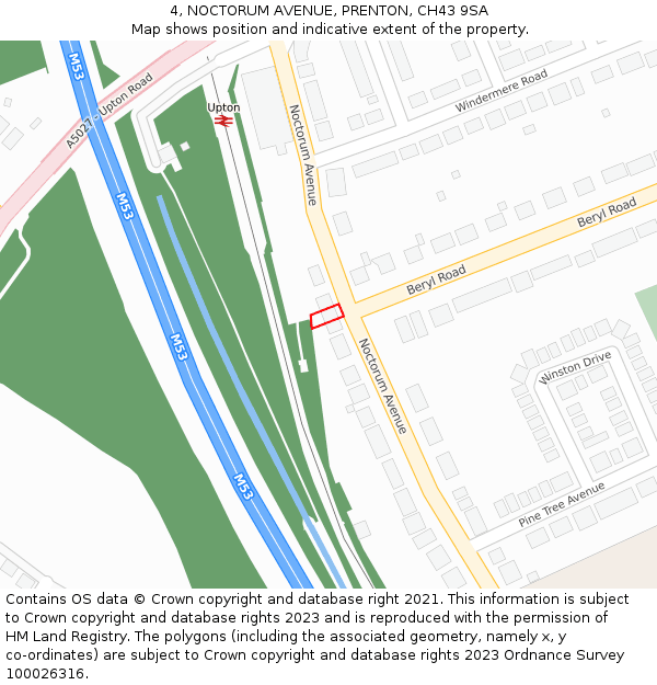 4, NOCTORUM AVENUE, PRENTON, CH43 9SA: Location map and indicative extent of plot