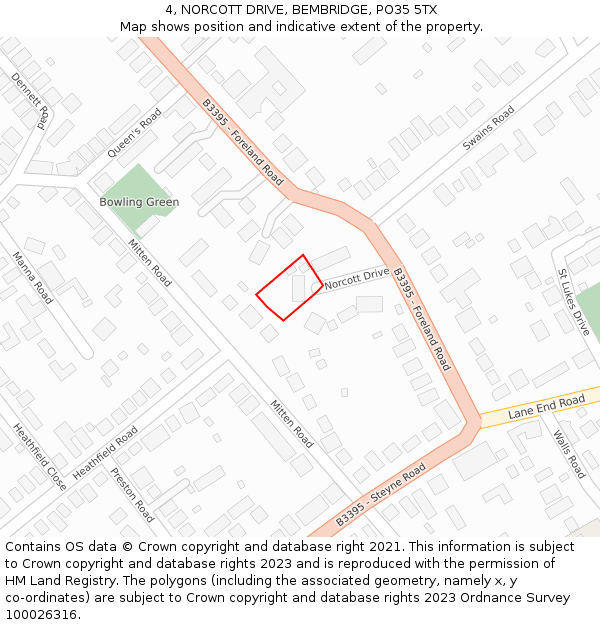4, NORCOTT DRIVE, BEMBRIDGE, PO35 5TX: Location map and indicative extent of plot