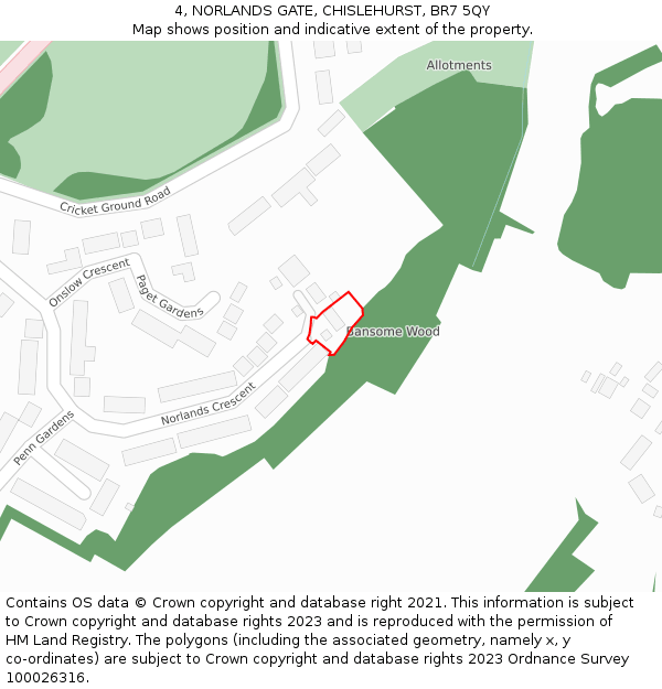 4, NORLANDS GATE, CHISLEHURST, BR7 5QY: Location map and indicative extent of plot