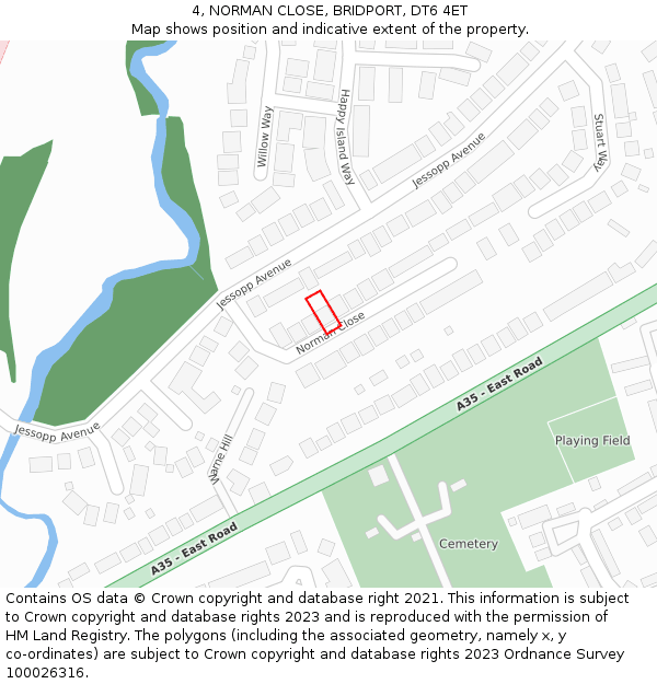 4, NORMAN CLOSE, BRIDPORT, DT6 4ET: Location map and indicative extent of plot