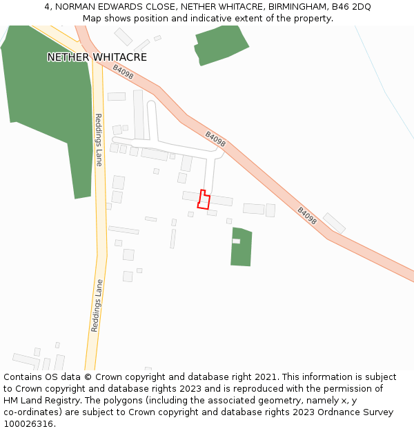 4, NORMAN EDWARDS CLOSE, NETHER WHITACRE, BIRMINGHAM, B46 2DQ: Location map and indicative extent of plot