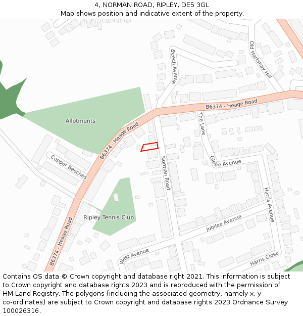 4, NORMAN ROAD, RIPLEY, DE5 3GL: Location map and indicative extent of plot