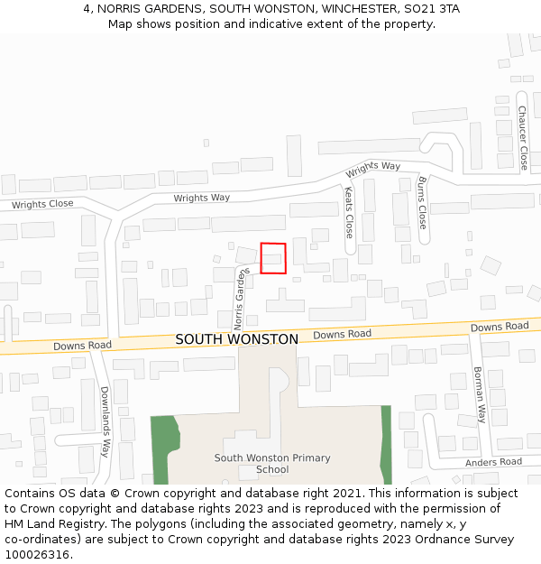 4, NORRIS GARDENS, SOUTH WONSTON, WINCHESTER, SO21 3TA: Location map and indicative extent of plot