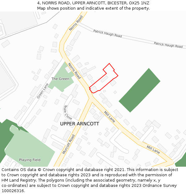 4, NORRIS ROAD, UPPER ARNCOTT, BICESTER, OX25 1NZ: Location map and indicative extent of plot