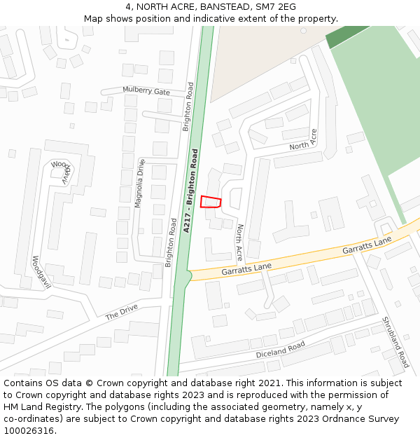 4, NORTH ACRE, BANSTEAD, SM7 2EG: Location map and indicative extent of plot