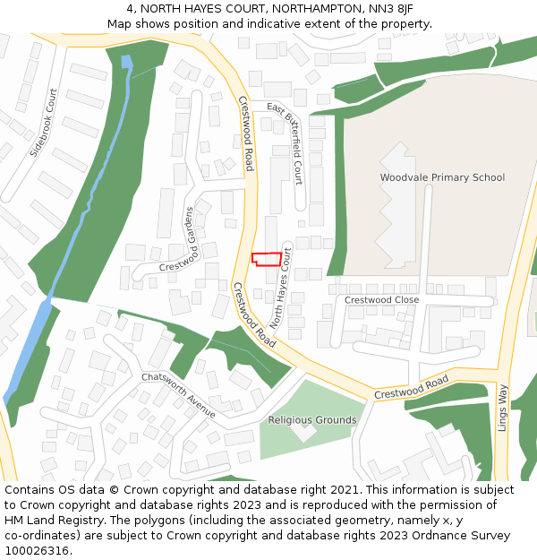 4, NORTH HAYES COURT, NORTHAMPTON, NN3 8JF: Location map and indicative extent of plot