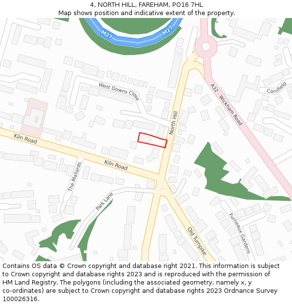 4, NORTH HILL, FAREHAM, PO16 7HL: Location map and indicative extent of plot