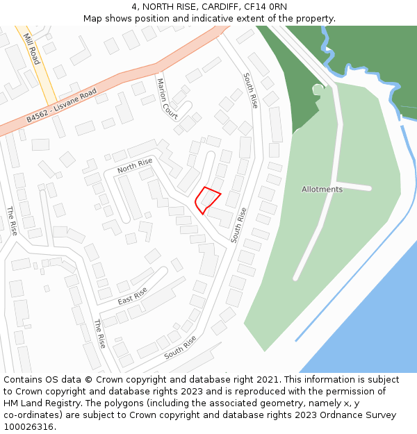 4, NORTH RISE, CARDIFF, CF14 0RN: Location map and indicative extent of plot
