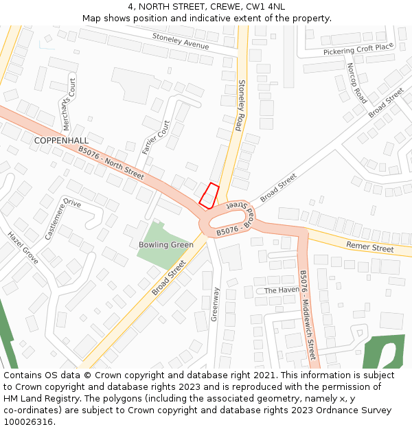 4, NORTH STREET, CREWE, CW1 4NL: Location map and indicative extent of plot