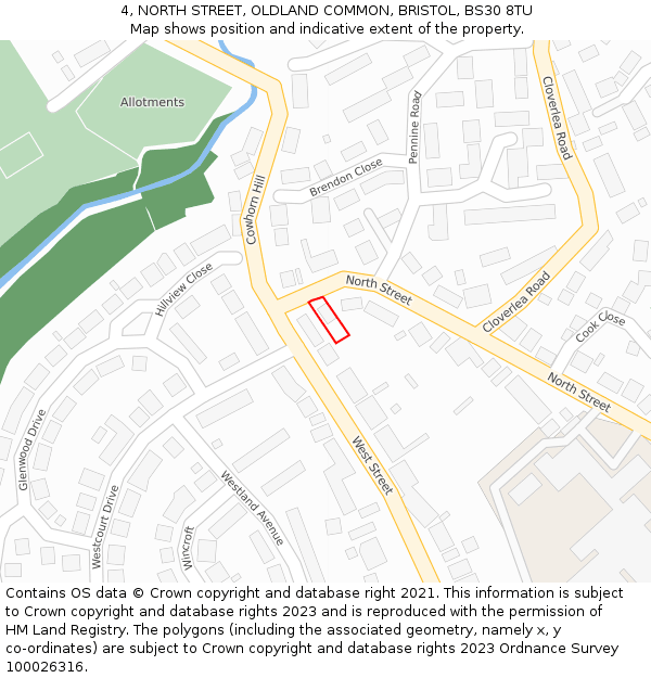 4, NORTH STREET, OLDLAND COMMON, BRISTOL, BS30 8TU: Location map and indicative extent of plot