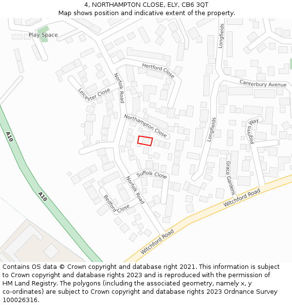 4, NORTHAMPTON CLOSE, ELY, CB6 3QT: Location map and indicative extent of plot