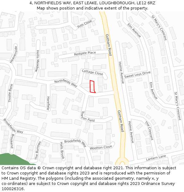 4, NORTHFIELDS WAY, EAST LEAKE, LOUGHBOROUGH, LE12 6RZ: Location map and indicative extent of plot