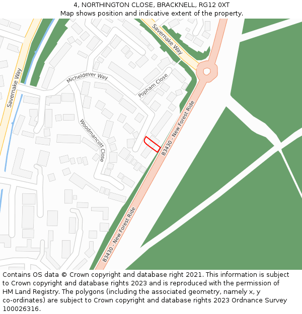 4, NORTHINGTON CLOSE, BRACKNELL, RG12 0XT: Location map and indicative extent of plot