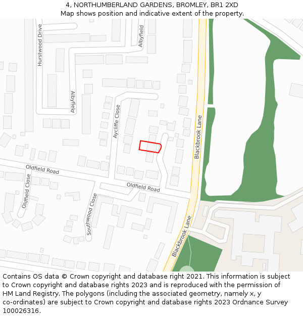 4, NORTHUMBERLAND GARDENS, BROMLEY, BR1 2XD: Location map and indicative extent of plot