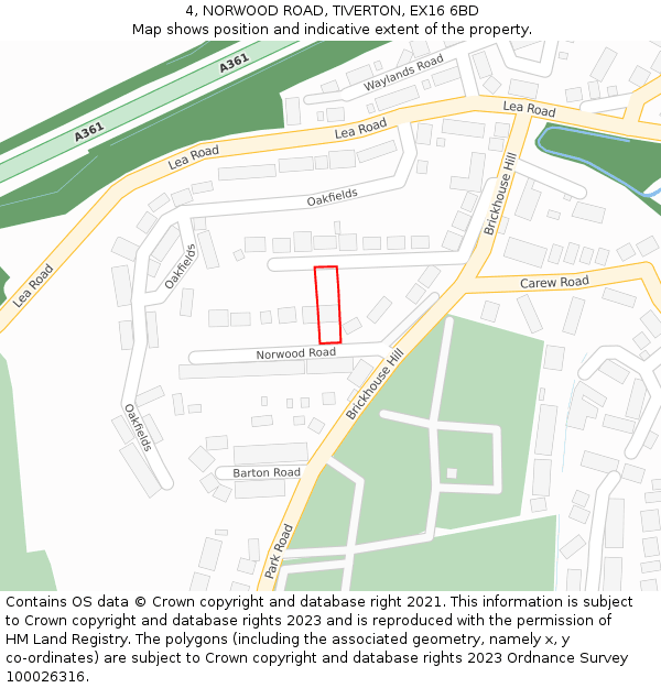 4, NORWOOD ROAD, TIVERTON, EX16 6BD: Location map and indicative extent of plot