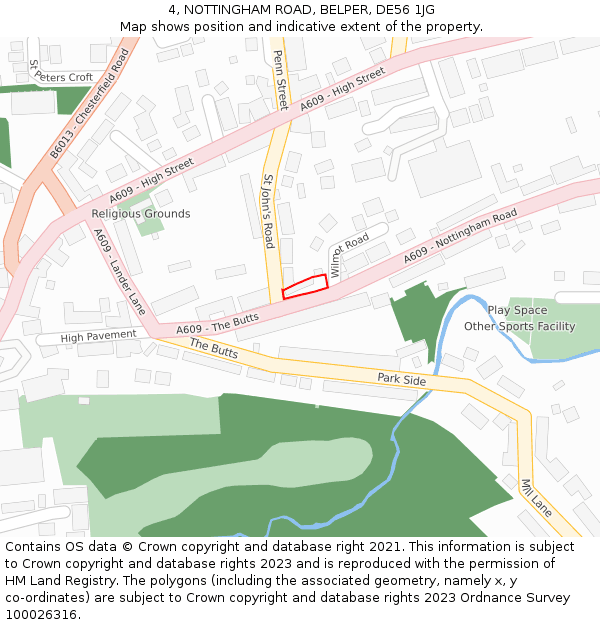 4, NOTTINGHAM ROAD, BELPER, DE56 1JG: Location map and indicative extent of plot