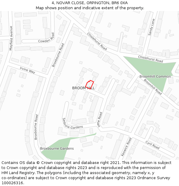 4, NOVAR CLOSE, ORPINGTON, BR6 0XA: Location map and indicative extent of plot