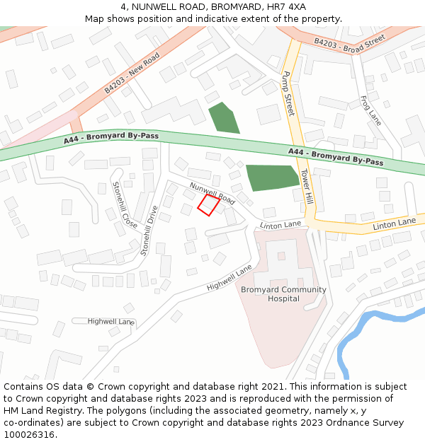 4, NUNWELL ROAD, BROMYARD, HR7 4XA: Location map and indicative extent of plot