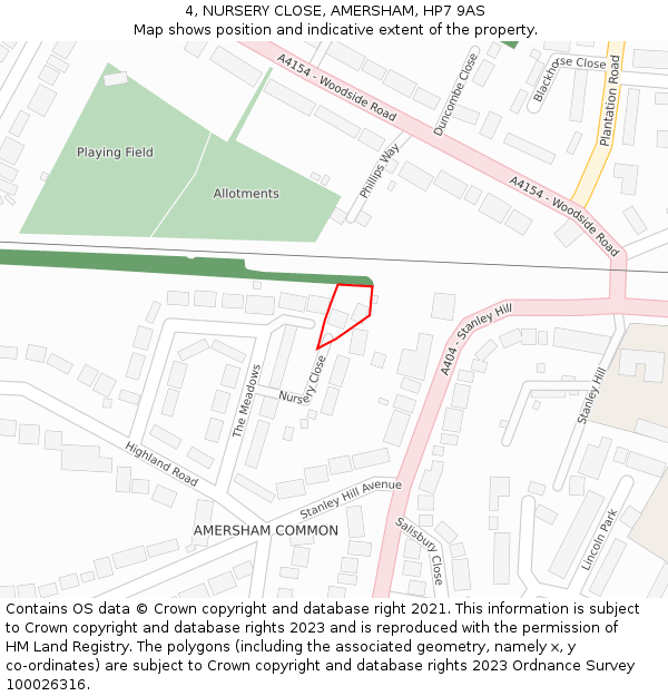 4, NURSERY CLOSE, AMERSHAM, HP7 9AS: Location map and indicative extent of plot