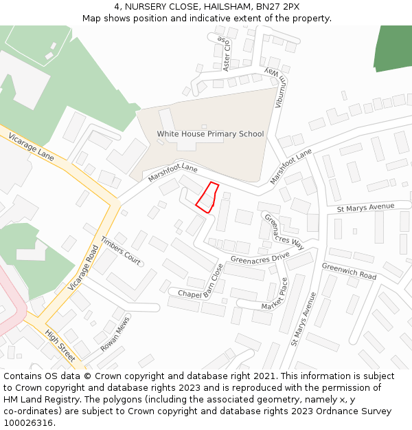4, NURSERY CLOSE, HAILSHAM, BN27 2PX: Location map and indicative extent of plot