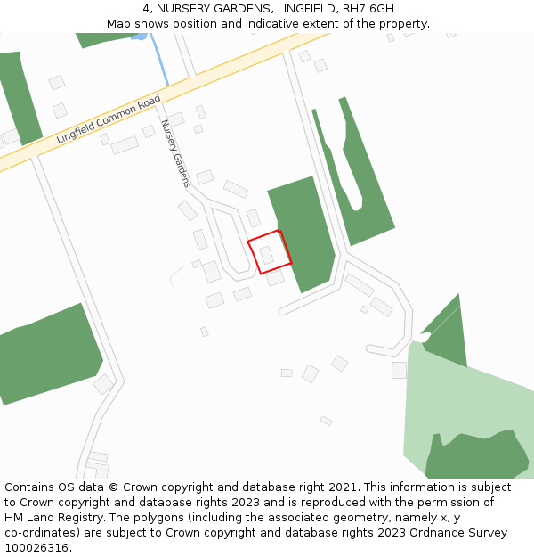 4, NURSERY GARDENS, LINGFIELD, RH7 6GH: Location map and indicative extent of plot