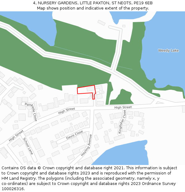 4, NURSERY GARDENS, LITTLE PAXTON, ST NEOTS, PE19 6EB: Location map and indicative extent of plot