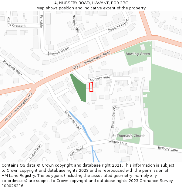4, NURSERY ROAD, HAVANT, PO9 3BG: Location map and indicative extent of plot