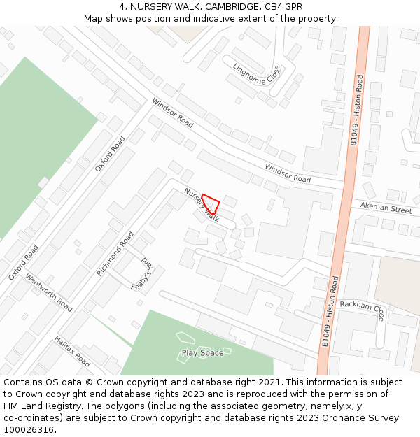 4, NURSERY WALK, CAMBRIDGE, CB4 3PR: Location map and indicative extent of plot