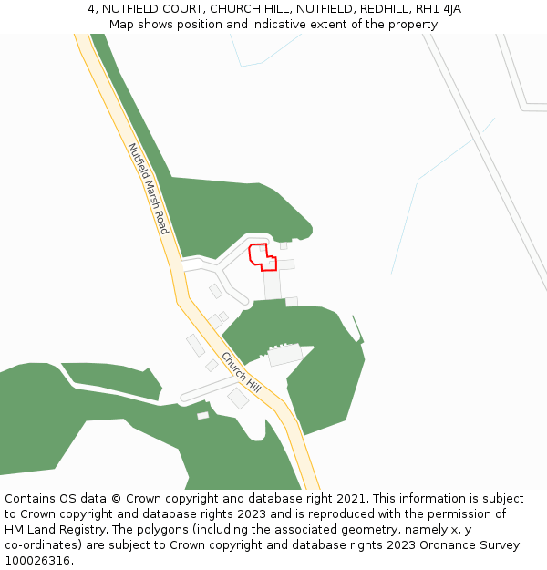 4, NUTFIELD COURT, CHURCH HILL, NUTFIELD, REDHILL, RH1 4JA: Location map and indicative extent of plot