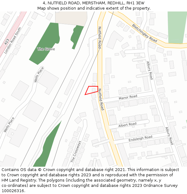4, NUTFIELD ROAD, MERSTHAM, REDHILL, RH1 3EW: Location map and indicative extent of plot