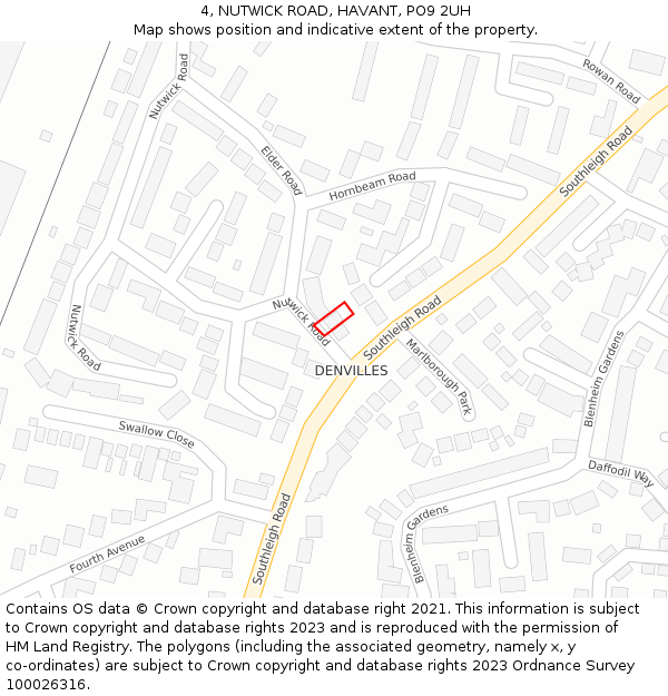 4, NUTWICK ROAD, HAVANT, PO9 2UH: Location map and indicative extent of plot