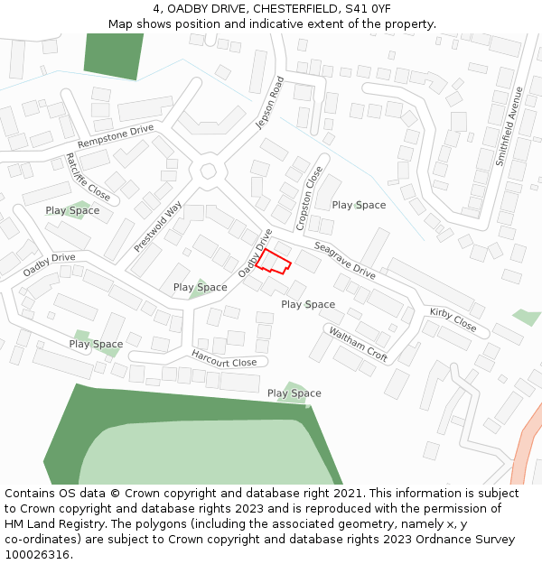 4, OADBY DRIVE, CHESTERFIELD, S41 0YF: Location map and indicative extent of plot