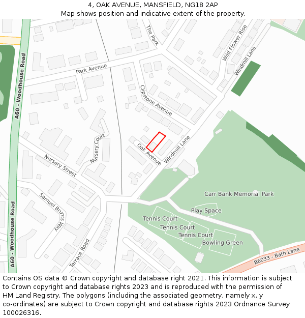 4, OAK AVENUE, MANSFIELD, NG18 2AP: Location map and indicative extent of plot