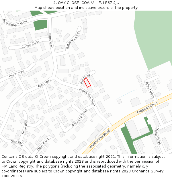 4, OAK CLOSE, COALVILLE, LE67 4JU: Location map and indicative extent of plot