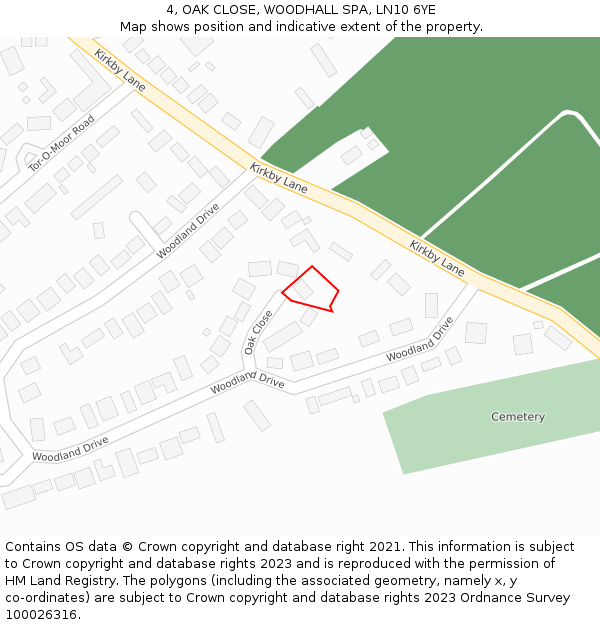 4, OAK CLOSE, WOODHALL SPA, LN10 6YE: Location map and indicative extent of plot