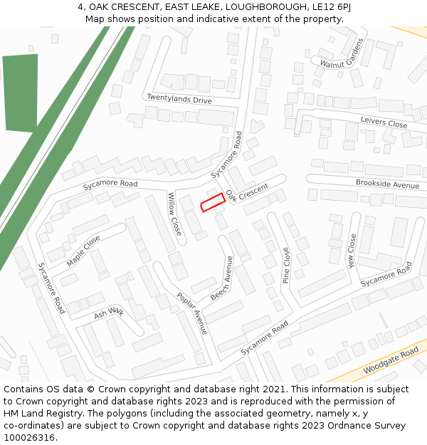 4, OAK CRESCENT, EAST LEAKE, LOUGHBOROUGH, LE12 6PJ: Location map and indicative extent of plot