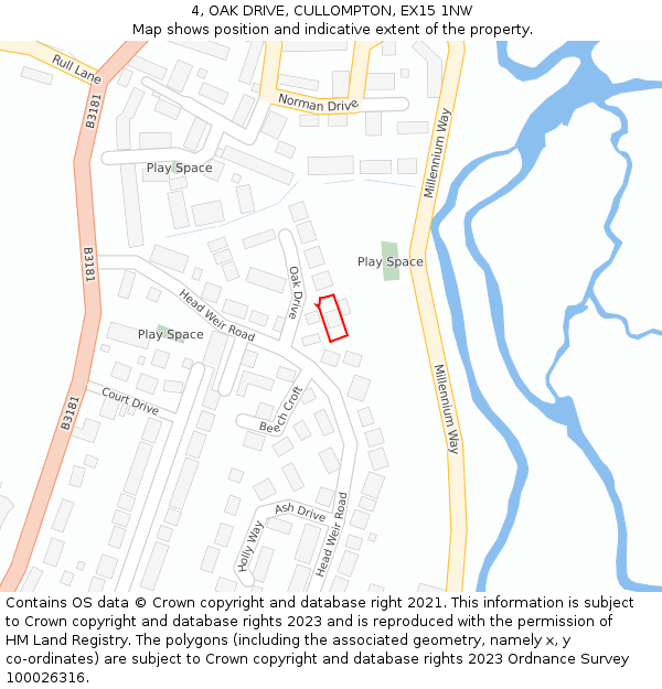 4, OAK DRIVE, CULLOMPTON, EX15 1NW: Location map and indicative extent of plot