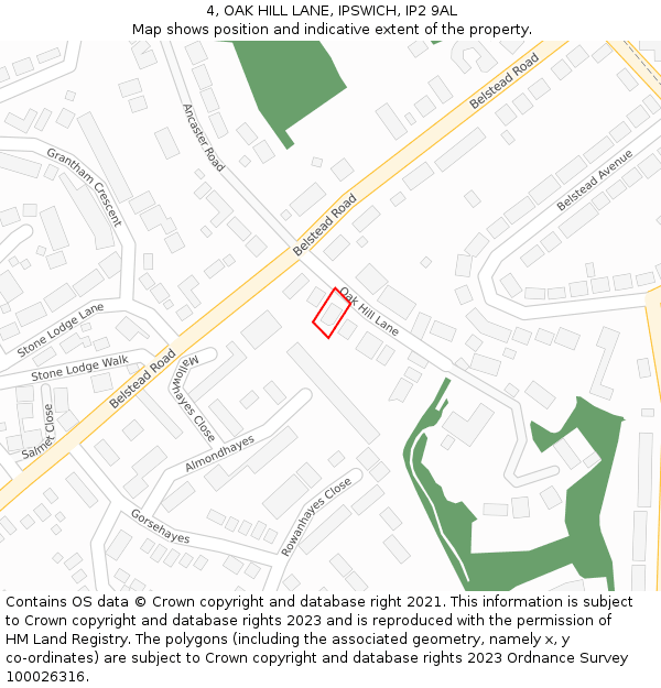4, OAK HILL LANE, IPSWICH, IP2 9AL: Location map and indicative extent of plot