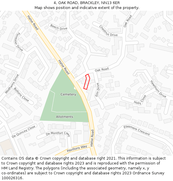 4, OAK ROAD, BRACKLEY, NN13 6ER: Location map and indicative extent of plot