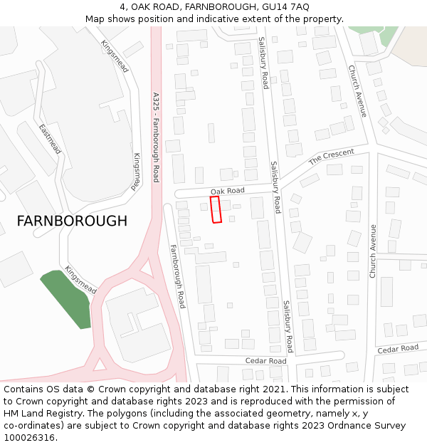 4, OAK ROAD, FARNBOROUGH, GU14 7AQ: Location map and indicative extent of plot