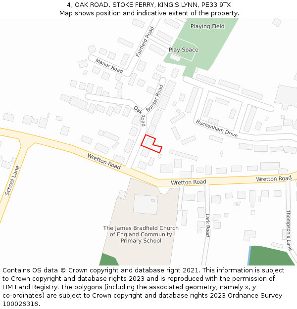 4, OAK ROAD, STOKE FERRY, KING'S LYNN, PE33 9TX: Location map and indicative extent of plot