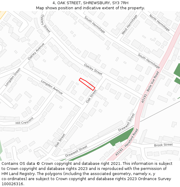 4, OAK STREET, SHREWSBURY, SY3 7RH: Location map and indicative extent of plot